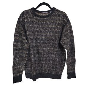 Vintage Mens Northern Isles Sweater L Brown & Black Wool Elbow Patch Grandpa